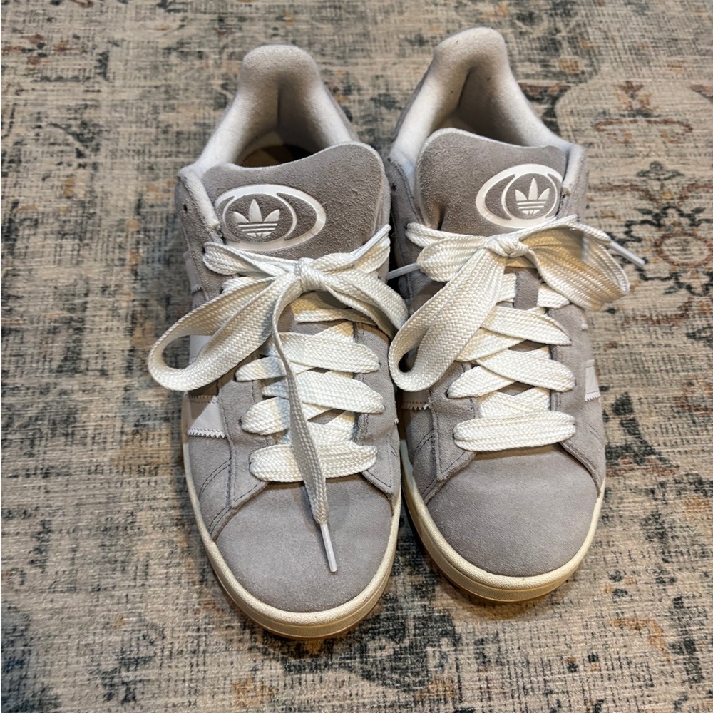 adidas Gray and White Suede Low-Top Sneakers